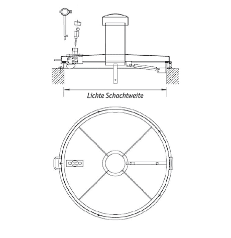 Schachtabdeckung Typ Brunnen rund mit Dunstkamin Skizze